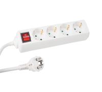 Perel Multiprise avec Interrupteur, 4 Prises Schuko (Type F) avec Protection Enfants, câble H05VV-F 3G1.5 de 3 m, 3500 W, IP20, Blanc, 16 A, 230 V