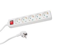 Perel Multiprise avec Interrupteur, 5 Prises Schuko Type F avec Protection Enfant, câble H05VV-F 3G1.5 de 1,5 m, 3500 W, rallonge écoénergétique pour intérieur, Blanc, IP20, 16 A, 230 V