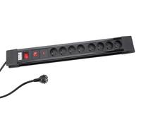Perel Multiprise avec Interrupteur et Protection Contre Les surtensions, 8 Prises avec Mise à la Terre (Type E) et Protection Enfants, câble H05VV-F 3G1.5 de 1,5 m, 3500 W, IP20, Noir, avec kit de