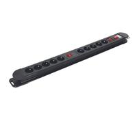 Perel Multiprise EBP10N avec Interrupteur et Protection Contre Les surtensions, 10 Prises de Terre Type E, câble H05VV-F 3G1.5 de 1,5 m, 3500 W, IP20, Noir, kit de Fixation Inclus
