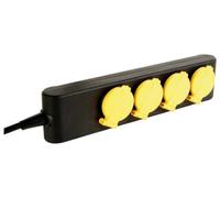 Perel Multiprise IP44 pour intérieur et extérieur, 4 Prises Schuko Type F avec couvercles, câble néoprène 1,5 m, 3500 W, avec Protection Enfant, idéale pour Jardin et Atelier
