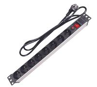 Perel Multiprise PDU 8 Prises, Prises Type E avec Terre, Rack 19 Pouces, 3680 W 16 A, Interrupteur, Protection surtension, câble 2,15 m, Distributeur pour Baie Serveur Bureau IT