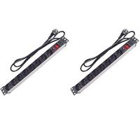 Perel Multiprise Rack 19" 8 Prises, rackable 19 Pouces, Bloc multiprise PDU avec Interrupteur, 8 Prises électrique Type E Terre française, câble de 2.15 m, 3G1.5, Usage intérieur, Noir (Lot de 2)