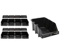 Perel Omsb10 Lot de boîte de rangement en plastique/103 mm x 165 mm x 75 mm Dimensions, Noir (Lot de 8) & OMSB36 Bac à bec 217 x 360 x 155 mm Noir