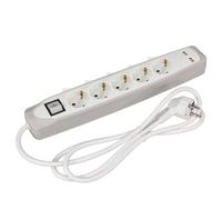 Perel Prise Schuko 5 voies et 2 ports USB