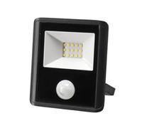 Perel Projecteur LED, 10 W, 700 lm, 4000°K, blanc neutre, pour intérieur et extérieur, support de montage ajustable, boîte de connexion étanche, capteur PIR ajustable, aluminium, noir