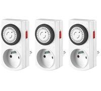 Perel Set de 3 Mini minuteurs 24H, analogique, 230 V, 16 A, 3680 W, Terre Allemande Type F, Blanc