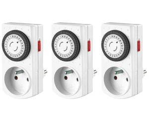 Perel Set de 3 Mini minuteurs 24H, analogique, 230 V, 16 A, 3680 W, Terre Allemande Type F, Blanc