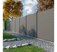 PERENZA Clôture composite RIO 9,17x1,80m platines, Platine poteau gris | Occultation totale, lames 21x150x1780 mm, poteaux alu 60x70 mm gris, lames recoupables, quincaillerie incluse