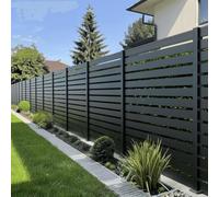 PERENZA Kit clôture aluminium OLINDA 100 7,38x1,80 m platines, Anthracite | Occultation totale, lames 21x100x1780 mm, poteaux alu 75x75 mm gris, quincaillerie incluse