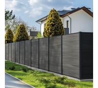 PERENZA Kit clôture composite SANTOS 9,20x1,80 m sur platines, Ardoise | Occultation totale, lames 21x160x1780 mm, poteaux alu 75x75 mm gris, lames recoupables, quincaillerie incluse