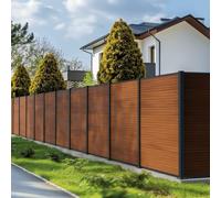 PERENZA Kit clôture composite SANTOS 9,20x1,80 m sur platines, Teck | Occultation totale, lames 21x160x1780 mm, poteaux alu 75x75 mm gris, lames recoupables, quincaillerie incluse