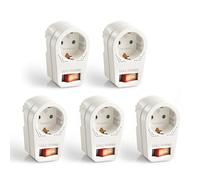 Perfect, Adaptateur de Prise avec Interrupteur Marche/arrêt, 1x Prise Schuko, 16A / 250V AC, 3680 Watts, Blanc, Lot de 5
