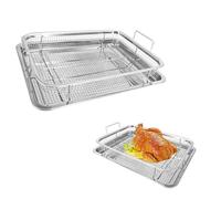 Perfect Bakeware Lot de 2 paniers à friteuse à air et plateau pour four, bac à légumes en acier inoxydable 39 x 29 cm, grille à bacon pour four à friteuse à air comprimé