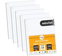 perfect line 100 pochettes transparentes pour documents DIN-A4, pochette plastique transparentes, films transparents solides premium, Transparent comme du verre, lisse, extra fort, 150 microns