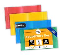 perfect line - 12 protège-livres idéaux pour les livres jusqu'à 26,5 cm de hauteur - 4 couleurs de protège-livres transparents - Couverture de livre scolaire extra stable en polypropylène - Lavable