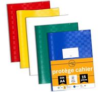 perfect line - 15 protège-cahiers en raphia format A4, 5 couleurs, protège-cahier avec étiquette d'inscription, protège-cahier en polypropylène recyclable, indélébile
