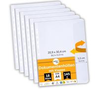 perfect line 18 Pochettes porte-documents avec rabat DIN-A4, pochette plastique transparentes, films transparents solides premium, Transparent comme du verre, lisse, extra fort, Fabriqué en UE