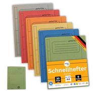 perfect line - Chemises à anneaux A4, lot de 30, carton recyclé 250 g, label Ange Bleu, fabriqué en Allemagne, 6 couleurs (5 exemplaires de chaque), reliure administrative et commerciale