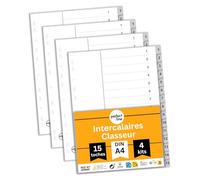 perfect line - Intercalaires de classeur DIN A4 gris - 15 intercalaires en plastique (PP), lot de 4 - Intercalaires robustes pour classeurs et classeurs à anneaux, organisation claire, fabriqués en