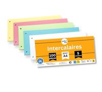 perfect line - Intercalaires recyclés, lot de 100, 5 couleurs, perforés - certifiés Ange Bleu, pour format A4, fabriqués en Allemagne