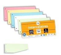 perfect line - Intercalaires recyclés, lot de 100, forme trapèze, 5 couleurs, perforés - certifiés Ange Bleu, pour format A4, fabriqués en Allemagne
