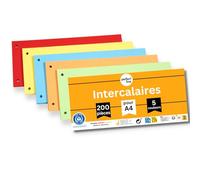 perfect line - Intercalaires recyclés, lot de 200, 5 couleurs, perforés - certifiés Ange Bleu, pour format A4, fabriqués en Allemagne