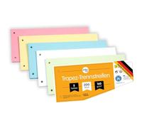 perfect line - Intercalaires recyclés, lot de 200, forme trapèze, 5 couleurs, perforés - certifiés Ange Bleu, pour format A4, fabriqués en Allemagne
