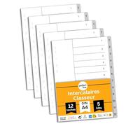 perfect line - Lot de 5 intercalaires de classeur DIN A4 gris - Intercalaires de séparation en plastique (PP), lot de 5 - Intercalaires robustes pour classeurs et classeurs à anneaux, organisation