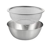 perfk 2X Passoire microporeuse en Acier Inoxydable 304 avec Bol mélangeur, Panier égouttoir avec Bassin, pâtes Spaghetti Riz rinceur passoire laveuse pour, 22CM