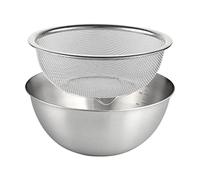 perfk 2X Passoire microporeuse en Acier Inoxydable 304 avec Bol mélangeur, Panier égouttoir avec Bassin, pâtes Spaghetti Riz rinceur passoire laveuse pour, 24cm
