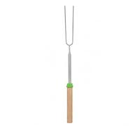 perfk Brochette Barbecue Ustensile Manche Poignée Boucle Suspendue Tige Télescopique en Acier Inoxydable et Bois Adapté à la Cuisson en Extérieur Jardin Camping, Vert