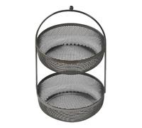 perfk Corbeille à fruits à double étage, présentoir grande capacité, panier à fruits en fil métallique pour légumes, oignons, bananes, jardin, Noir