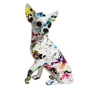 perfk Creative Coloré Graffiti Art Chihuahua Chien Statue de Mode Résine Artisanat Figurine pour Salon Étagère Décor À La Maison Accents, Tache colorée