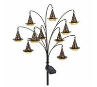 perfk Halloween Balise de Jardin Lampe Solaire Chemin Luminaire d'Extérieur Ornement avec Cadre Arbre en Fer et Piquet Planté Adapté aux Sentiers Terrasses Massifs Parterres, Chapeau De Sorcière
