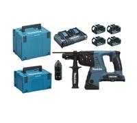 Perforateur-Burineur SDS+ 36V (2x18V) - 2.5J - MAKITA - avec 4 batteries 5Ah + 1 chargeur rapide + 2 MakPak + accessoires - DHR264P
