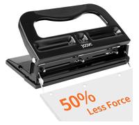 Perforatrice à 3 anneaux pour 40 feuilles, réglable, en métal, avec règle intégrée