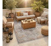 Pergamon Lagos Vintage Orient Crème Terracotta Tapis Intérieur Extérieur - Tissage Plat pour Salon, Terrasse & Balcon - Résistant aux Intempéries, Facile d’Entretien