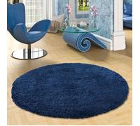 Pergamon - Luxury - Tapis Shaggy à poils longs ronde - Denim Bleu - 80 cm