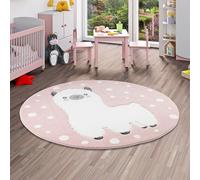 Pergamon Maui Kids - Tapis pour Enfant Rond - Motif Lama alpaga Rose - 3 Tailles Disponibles
