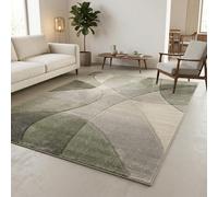 Pergamon Maui Tapis design vert crème - Tapis de salon moderne avec motif géométrique, doux et facile d'entretien