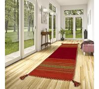 Pergamon Navarro Couloir Rouge Orange - Tapis Kilim tissé à la Main en 100% Coton, Design Traditionnel, Durable et Facile à Entretenir, idéal pour couloirs, Salon et entrée, Tapis Intemporel