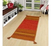 Pergamon Navarro Couloir Terre Cuite - Tapis Kilim tissé à la Main en 100% Coton, Design Traditionnel, Durable et Facile à Entretenir, idéal pour couloirs, Salon et entrée, Tapis Intemporel
