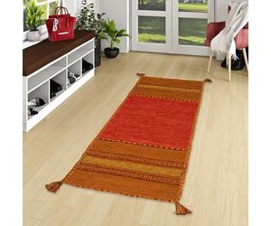 Pergamon Navarro Couloir Terre Cuite - Tapis Kilim tissé à la Main en 100% Coton, Design Traditionnel, Durable et Facile à Entretenir, idéal pour couloirs, Salon et entrée, Tapis Intemporel