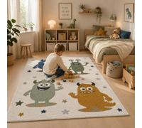 Pergamon Softstar Kids Little Monster Crème Multicolore - Tapis Enfant Doux avec Monstres Amusants pour Chambre d’Enfant & Salle de Jeux