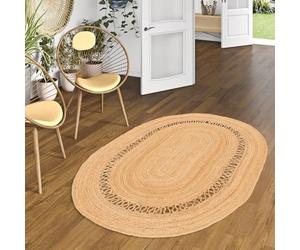 Pergamon Tapis de Jute Salsa Ovale - Fait Main en Fibre Naturelle résistante - Design Simple et tressé - Différentes Tailles et Formes Disponibles