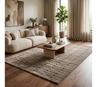 Pergamon Tapis Design à Poils Longs Nosy Stone Taupe - Tapis Shaggy Doux avec Structure Relief Moderne et Effet Pierre 3D pour Salon et Chambre