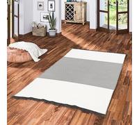 Pergamon Tapis Design réversible Plat Ethno Kelim Gris Noir Lines, Tapis de Passage, Tapis Facile d'entretien et Lavable en 5 Tailles