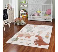Pergamon Tapis Enfant Maui Kids Dinosaures Beige Vert - Tapis Doux de Jeu avec Motifs de Dinosaures pour Chambre d'enfant et Salle de Jeux, Facile à Nettoyer et Couleurs Vives