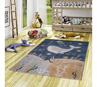 Pergamon Tapis Enfant Maui Kids Dinosaures Vert Bleu - Tapis Doux de Jeu avec Motifs de Dinosaures pour Chambre d'enfant et Salle de Jeux, Facile à Nettoyer et Couleurs Vives